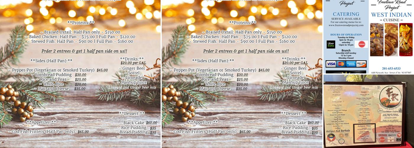Freetown Road Project Caribbean Catering Menu