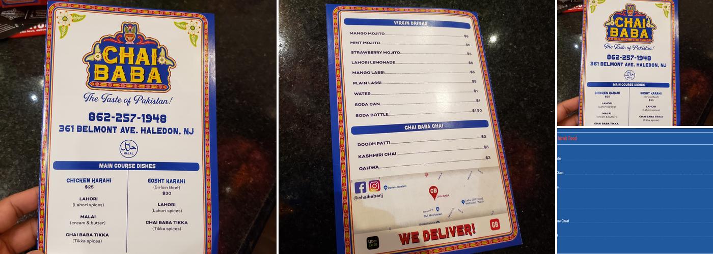 CHAI BABA Menu