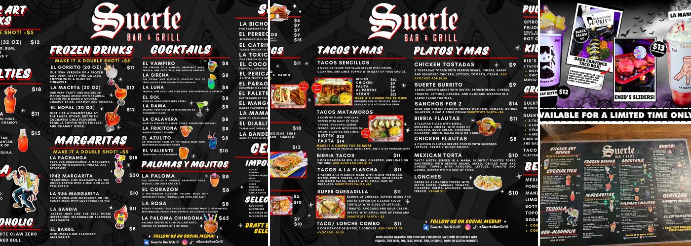 Suerte Bar & Grill Uptown Menu