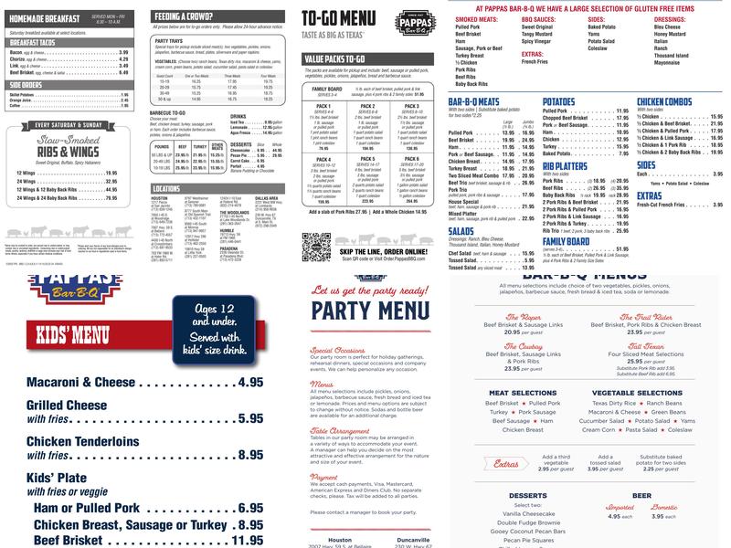 Pappas Bar-B-Q Menu