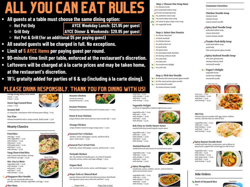 100°C Grill & Hot Pot Menu