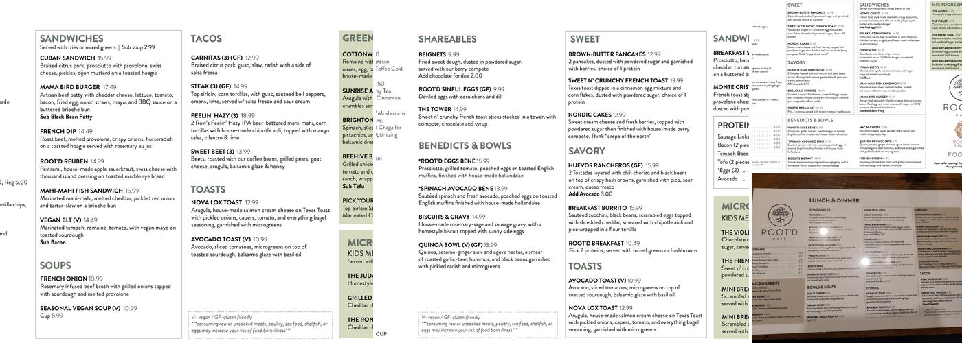 Root'd Cafe Menu