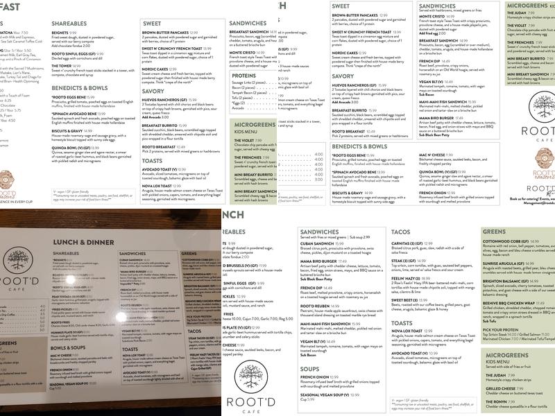 Root'd Cafe Menu