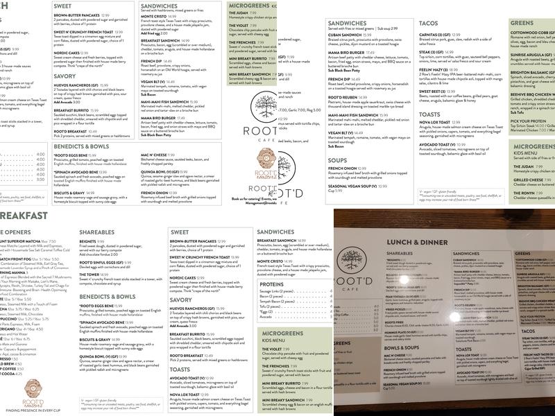 Root'd Cafe Menu