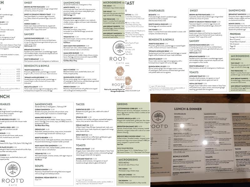 Root'd Cafe Menu