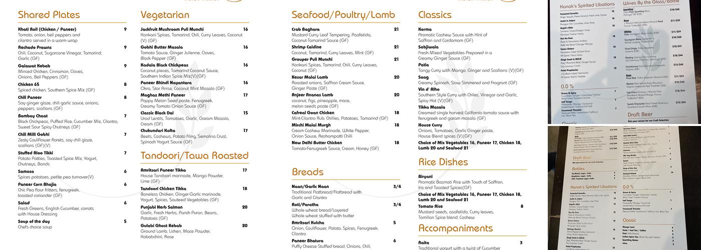 Kanak Indian Kitchen Menu
