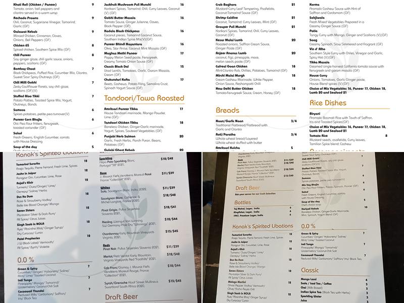 Kanak Indian Kitchen Menu