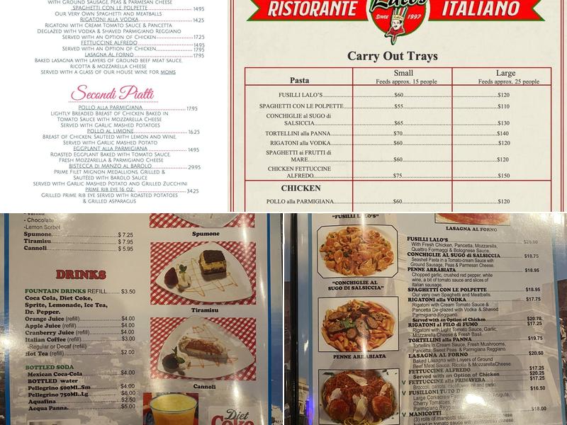 Lalo's Ristorante Italiano Menu