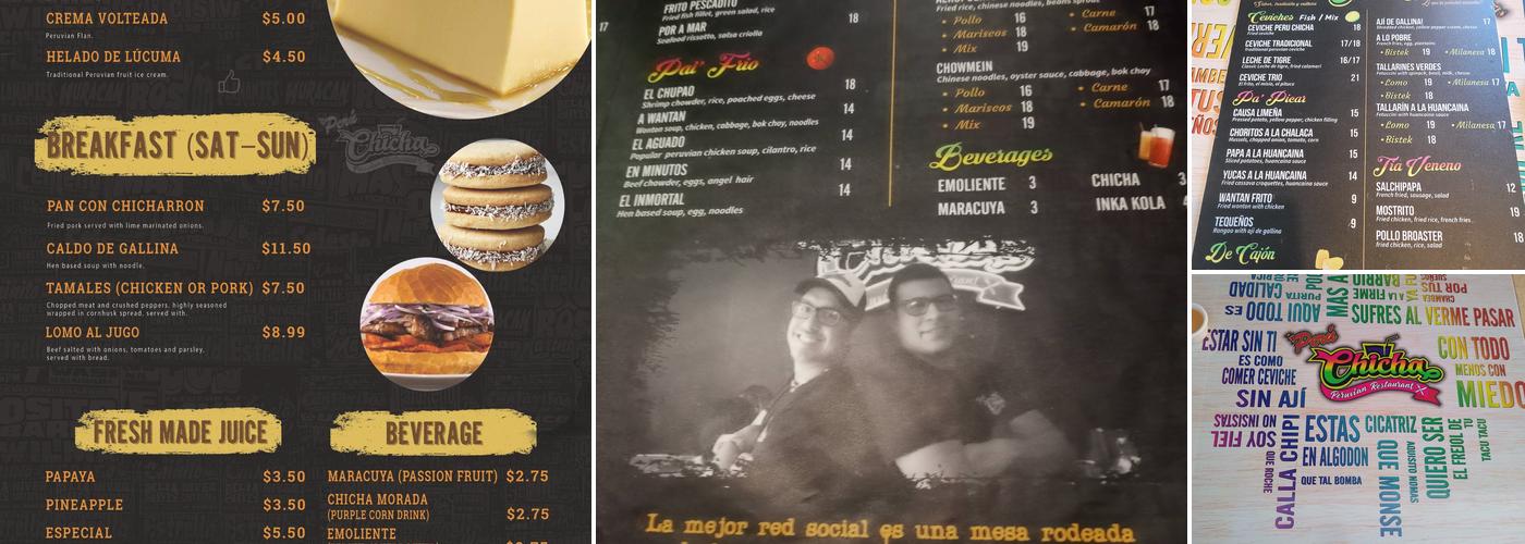 PERU CHICHA PERUVIAN RESTAURANT. Menu