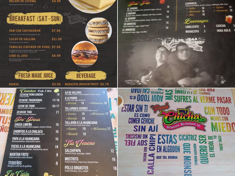 PERU CHICHA PERUVIAN RESTAURANT. Menu