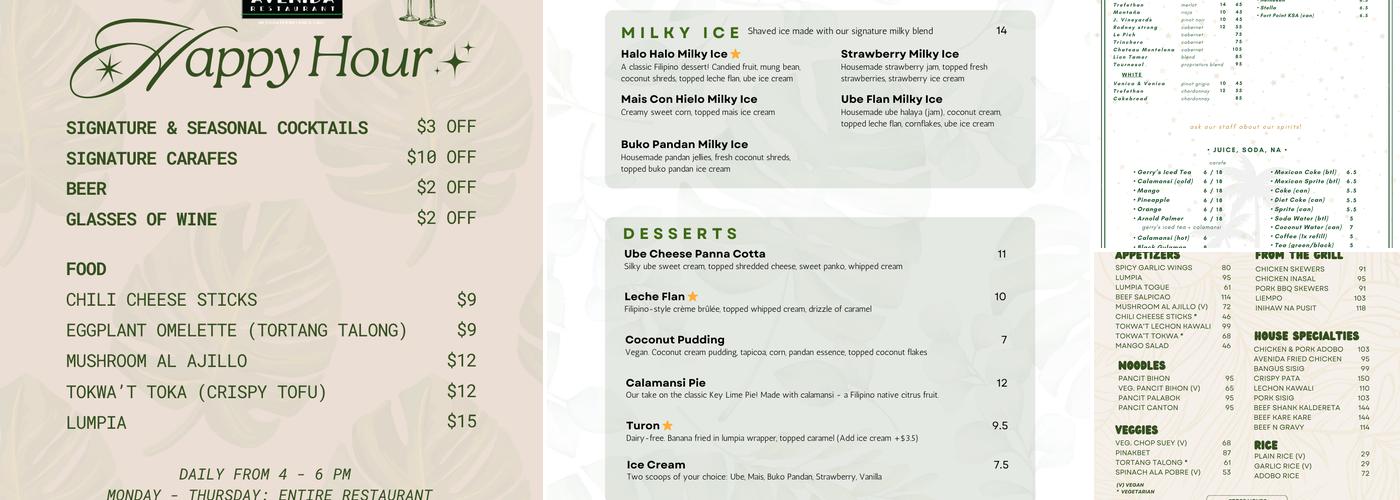 Avenida Restaurant Menu