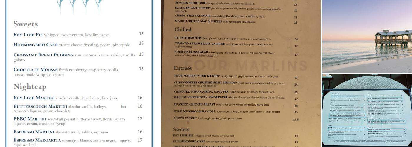 Four Marlins Oceanfront Dining Menu