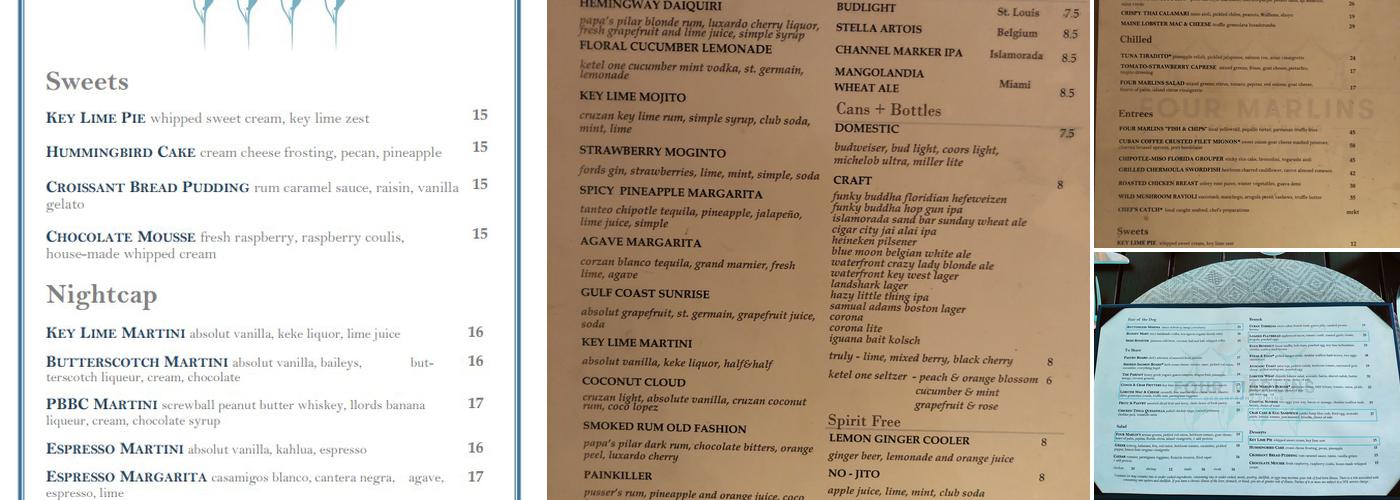 Four Marlins Oceanfront Dining Menu