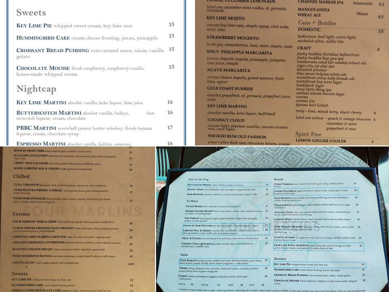 Four Marlins Oceanfront Dining Menu