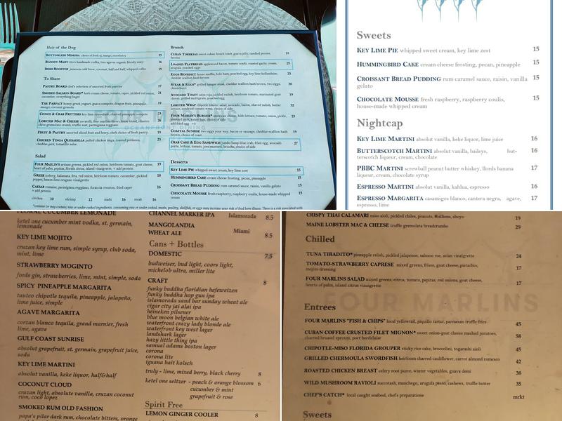 Four Marlins Oceanfront Dining Menu