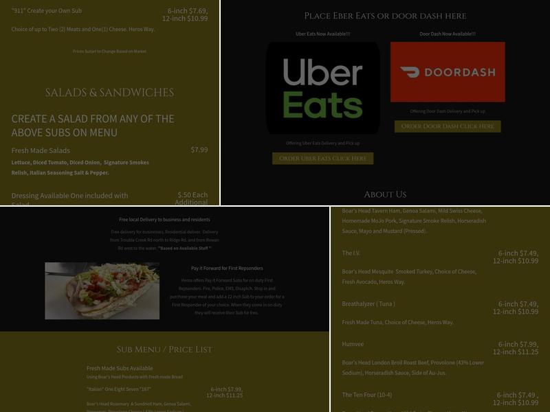 Heros Downtown Subs & Salads Menu