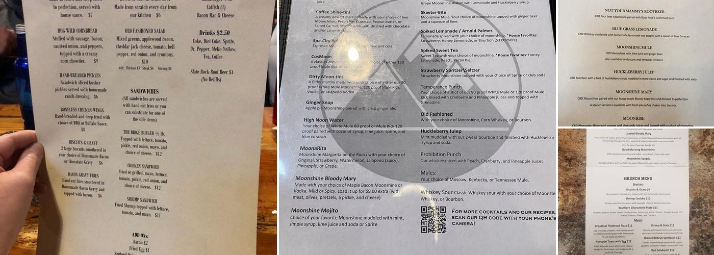 Crystal Ridge Distillery Menu