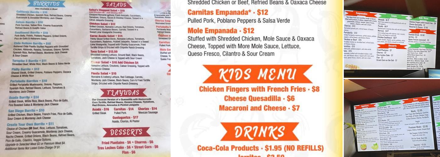 Salsas 4 Taqueria Menu