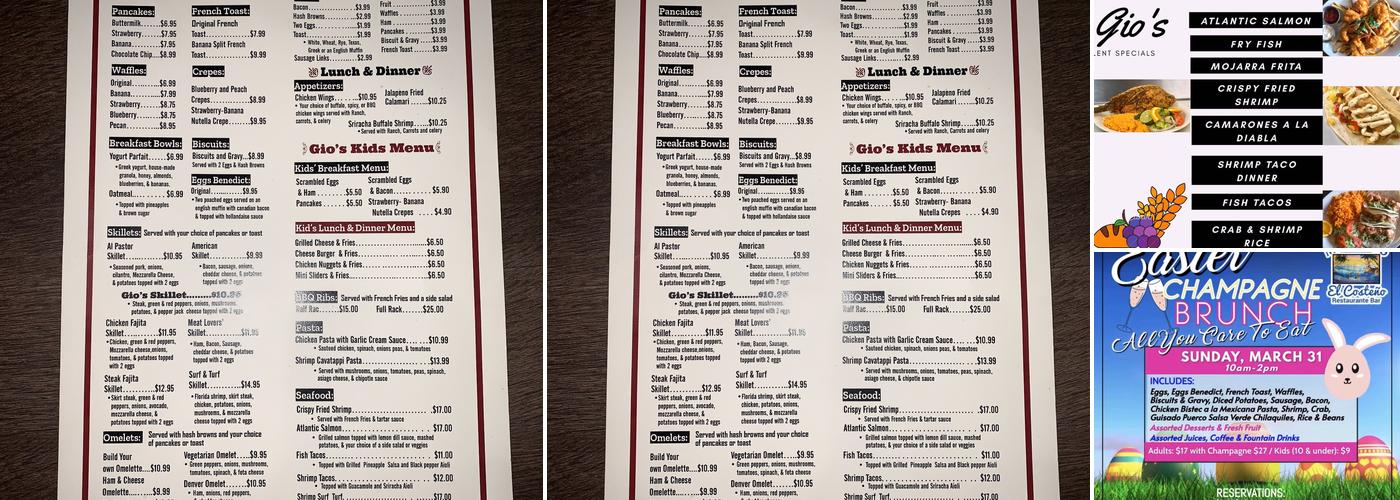 Gio's Breakfast, Lunch, & Dinner Menu