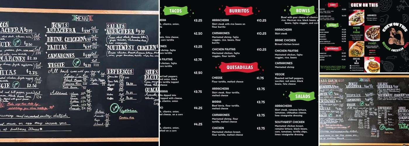 Chew On This co. Menu