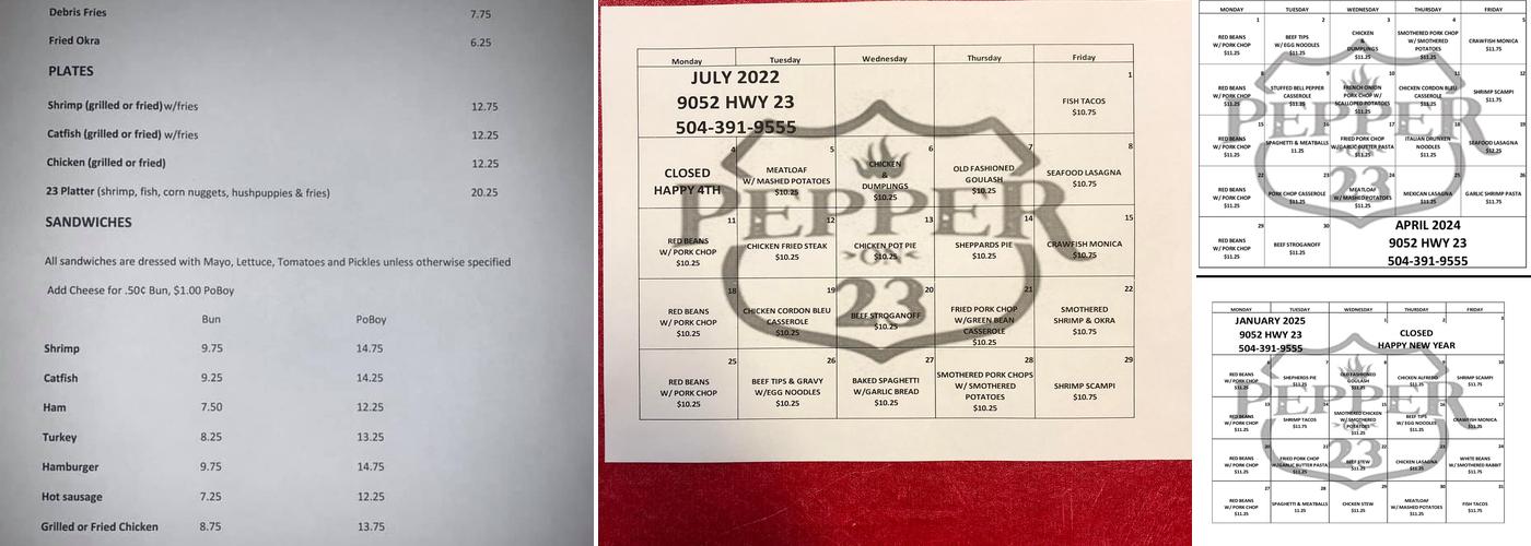 Pepper on 23 Menu