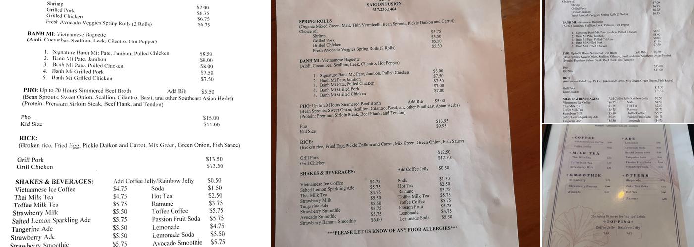 Saigon Fusion Menu