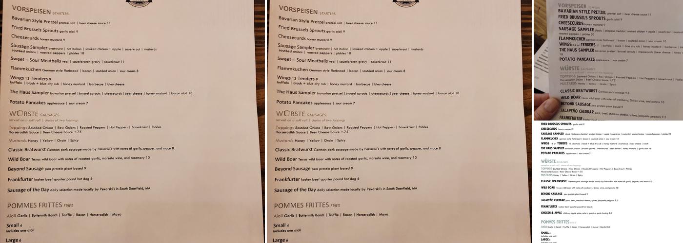 Wurst Haus Menu