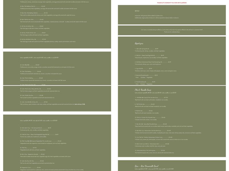 Saigon Kitchen Menu
