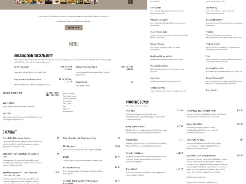 Feel Good Smoothie Bar and Cafe Menu