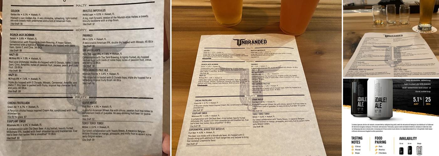 Unbranded Brewing Co. Menu