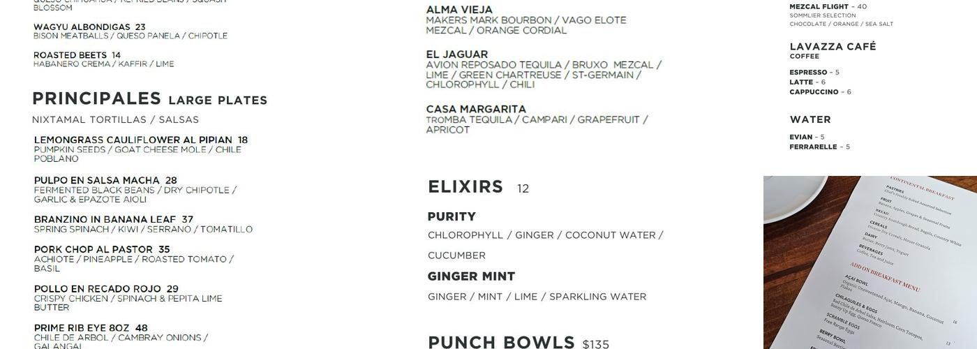 Casa Faena Restaurant Menu