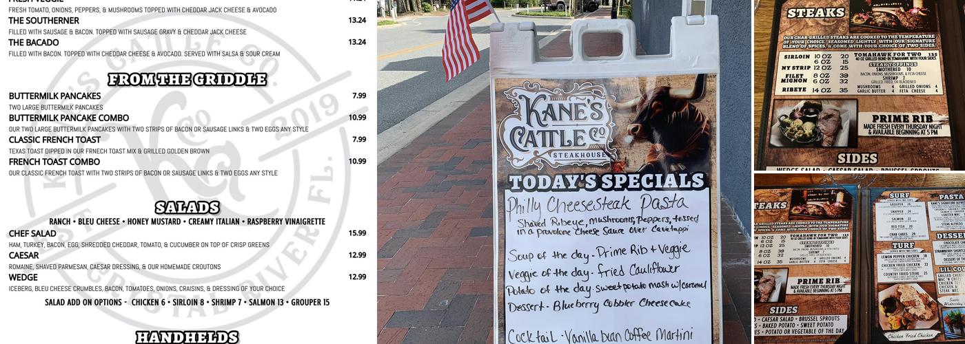 Kane's Cattle Co. Menu