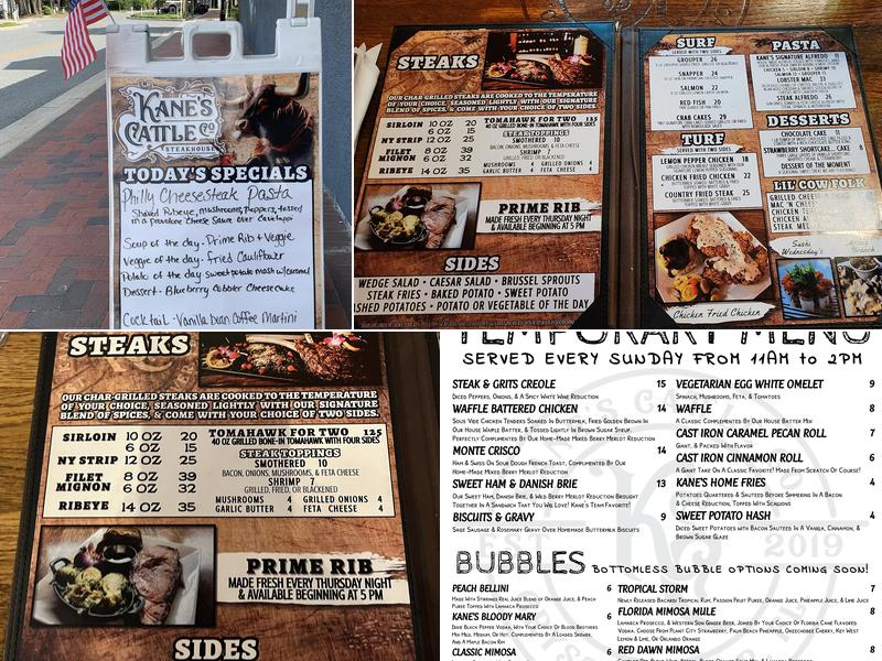 Kane's Cattle Co. Menu