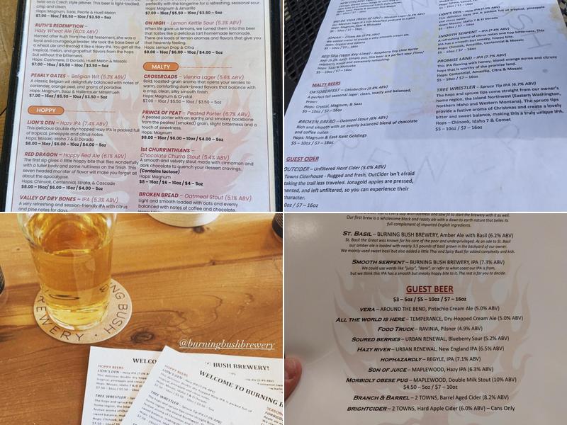 Burning Bush Brewery Menu