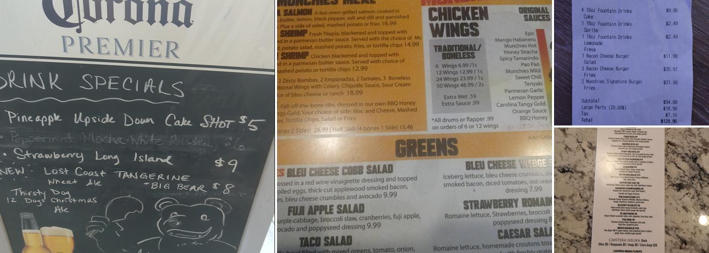 Munchies Comfort Food & Drinks Menu