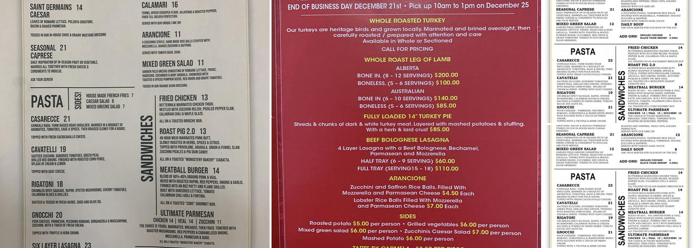 Zucchinis Cucina Menu