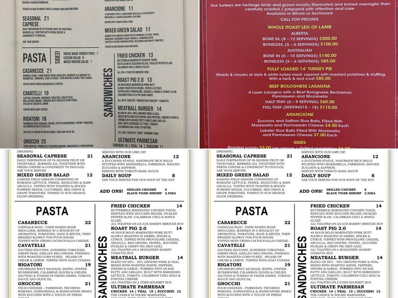 Zucchinis Cucina Menu