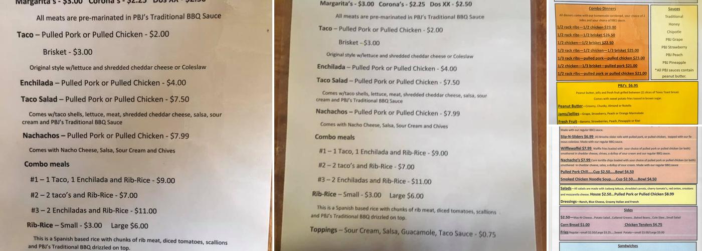 PBJ'S BBQ (Country Market) Menu
