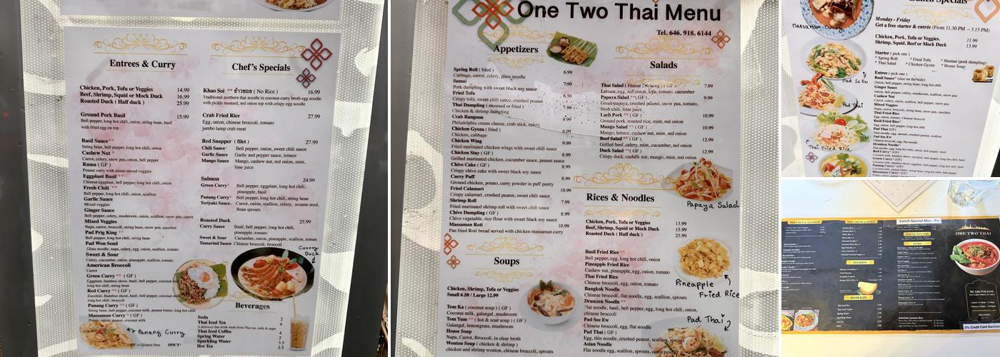 One Two Thai Menu
