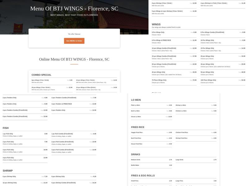 Btj's wings Menu