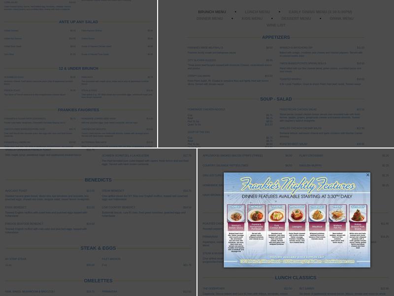 Frankie Bones Bluffton Menu