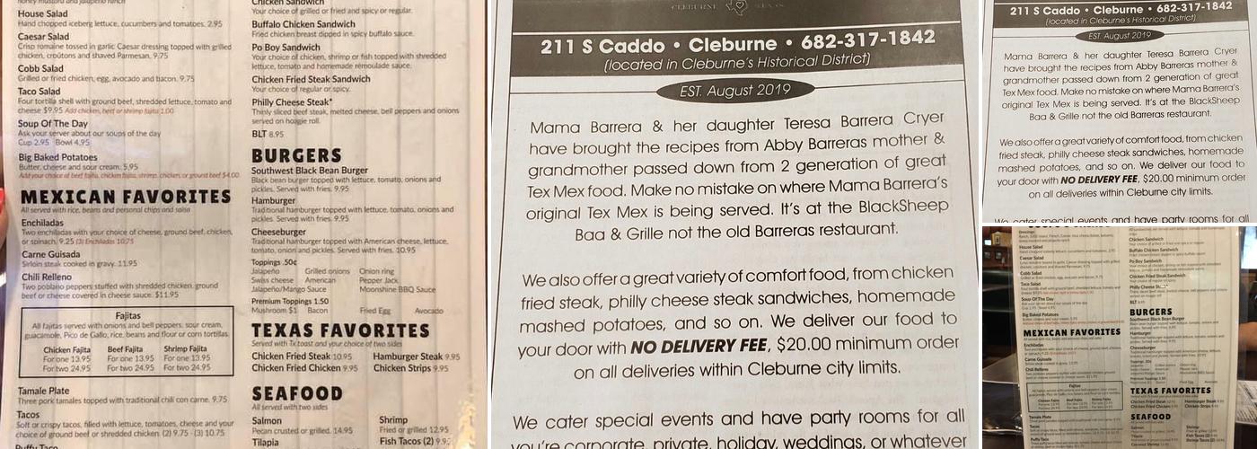 Black Sheep Baa & Grill Menu