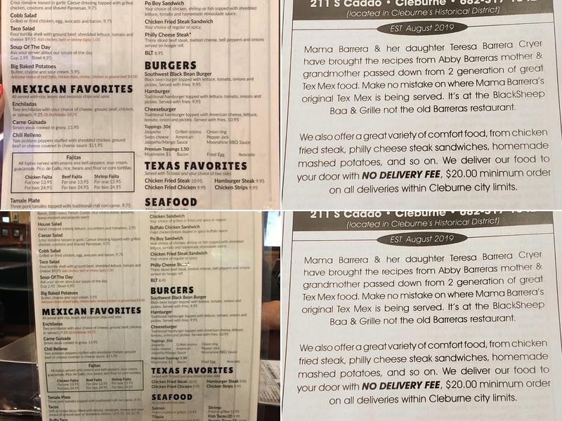 Black Sheep Baa & Grill Menu