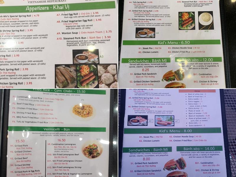 Pho Thanh Nhi (Vietnamese Food) Menu