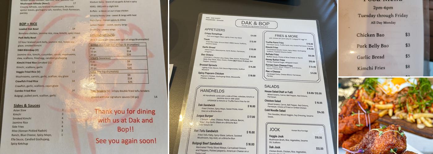 Dak & Bop Menu
