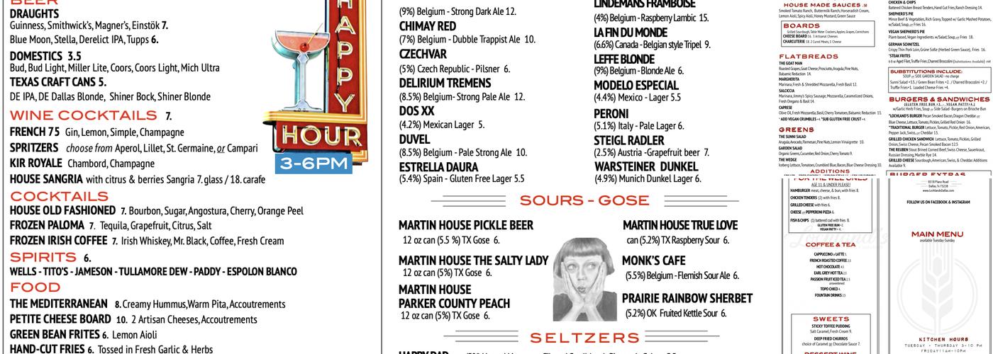 Lochland's Irish Pub Menu