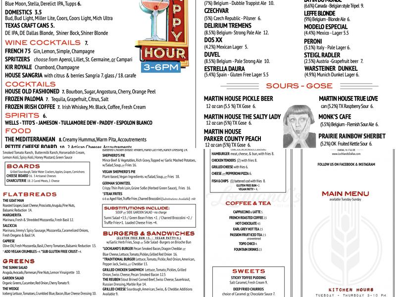 Lochland's Irish Pub Menu