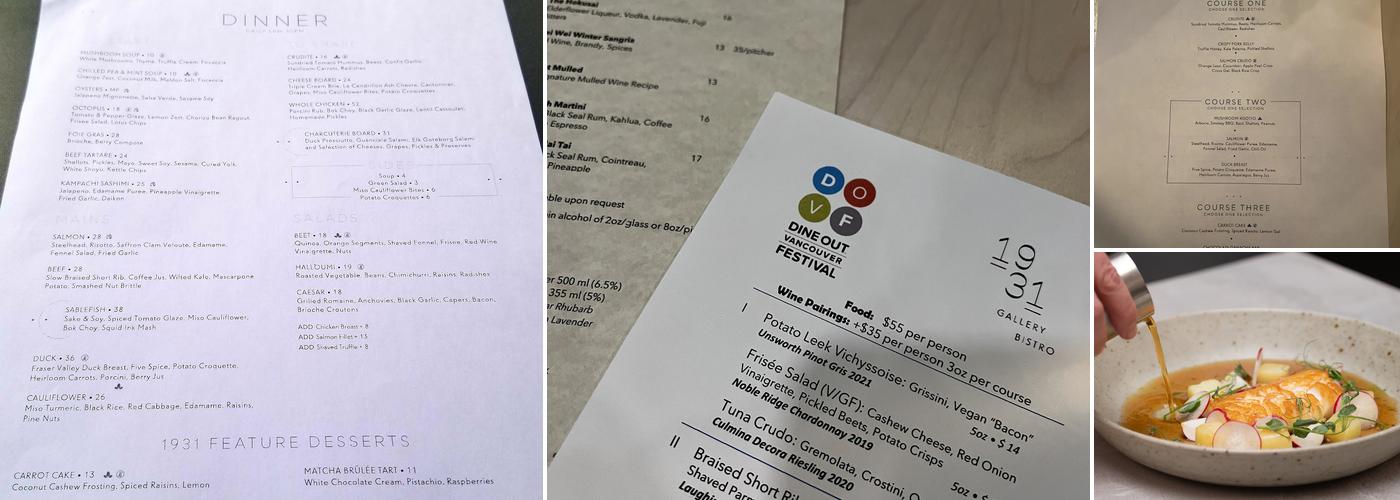 1931 Gallery Bistro Menu