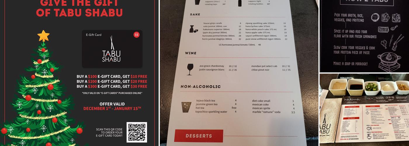 Tabu Shabu North Park Menu