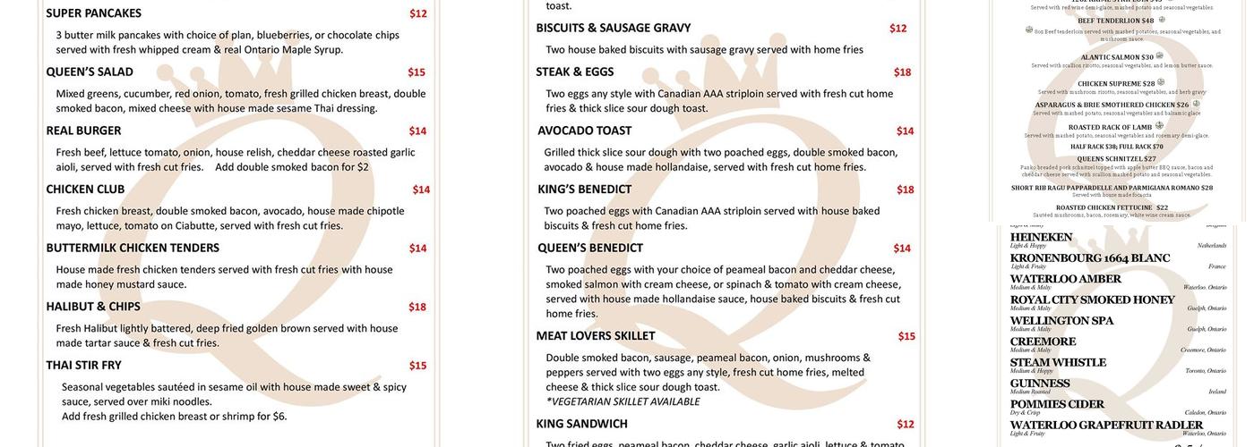 Queen's Café Casual Dining Menu